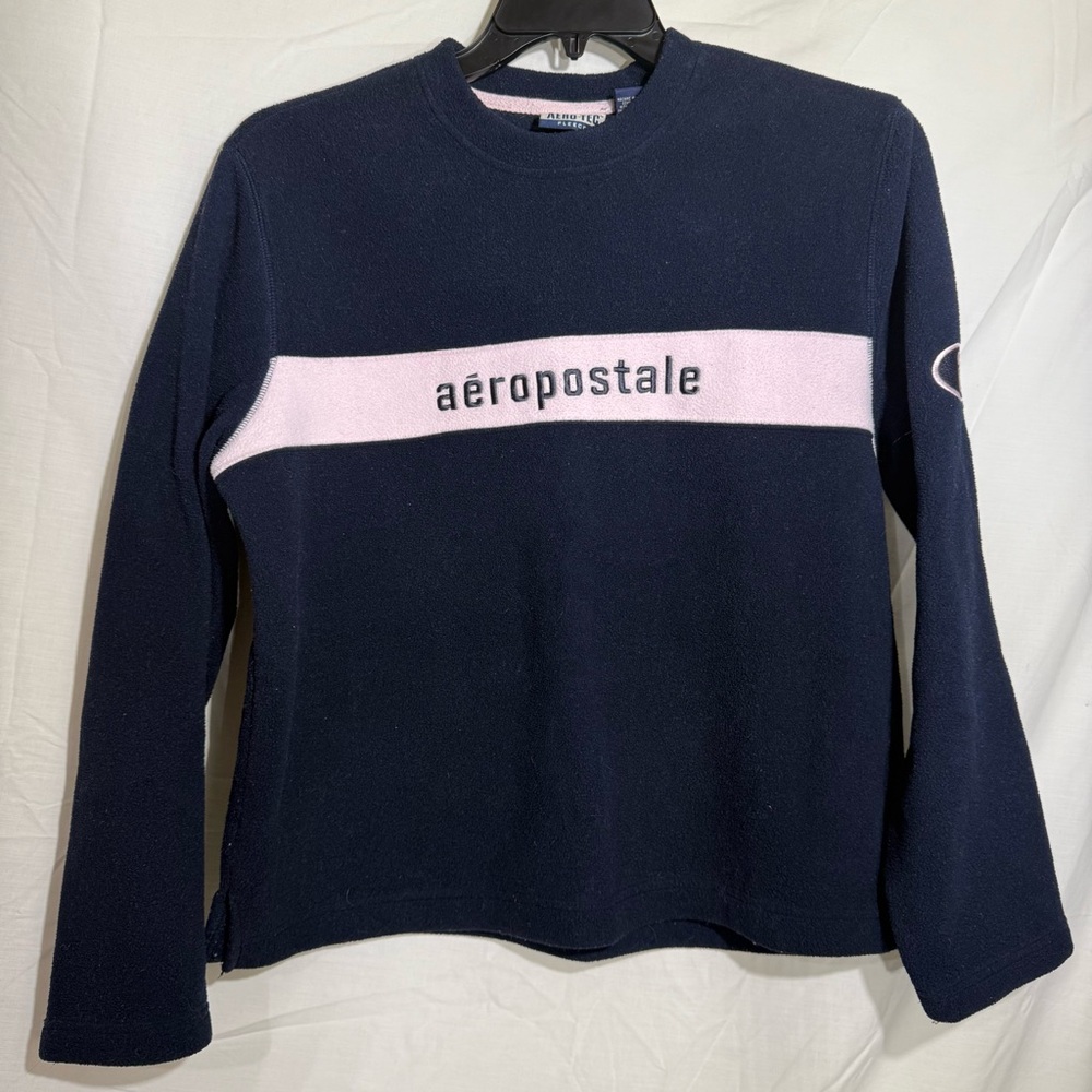 Y2K Aeropostale Aero-Tec Fleece Navy and Light Pink Crew Neck Fleece Size XL